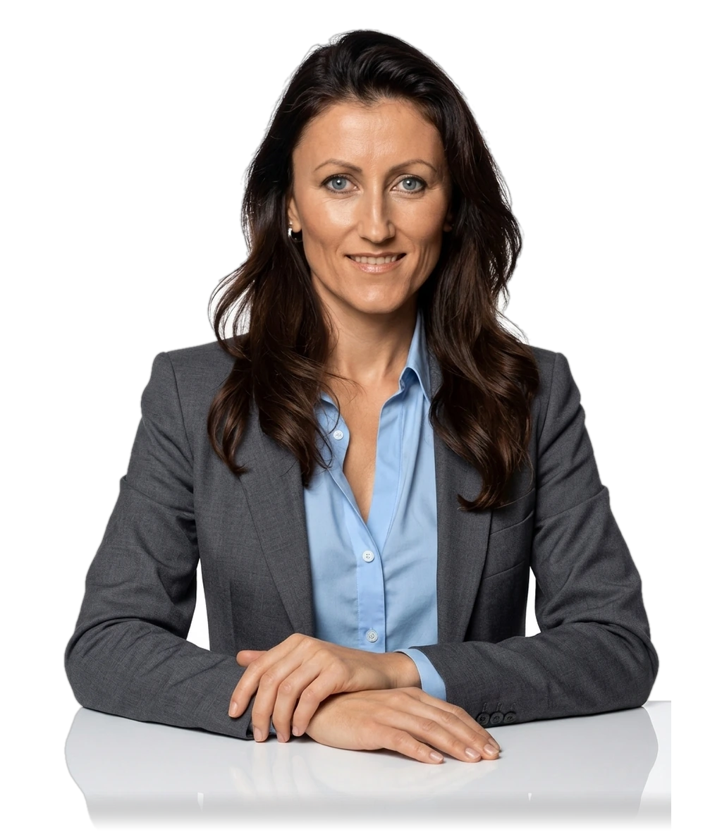 Solvene Renoult, AI entrepreneur and executive advisor, in a light blue-toned portrait